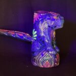 Otorongo (Jaguar) Pipe by Betson Macawashi, Hand Carved Palo Sangre Wood Tobacco Pipe for Shamanic Ceremony. Painted by Franz Joao Rengifo an ayahuasca visionary. Made in Pucallpa, Peru